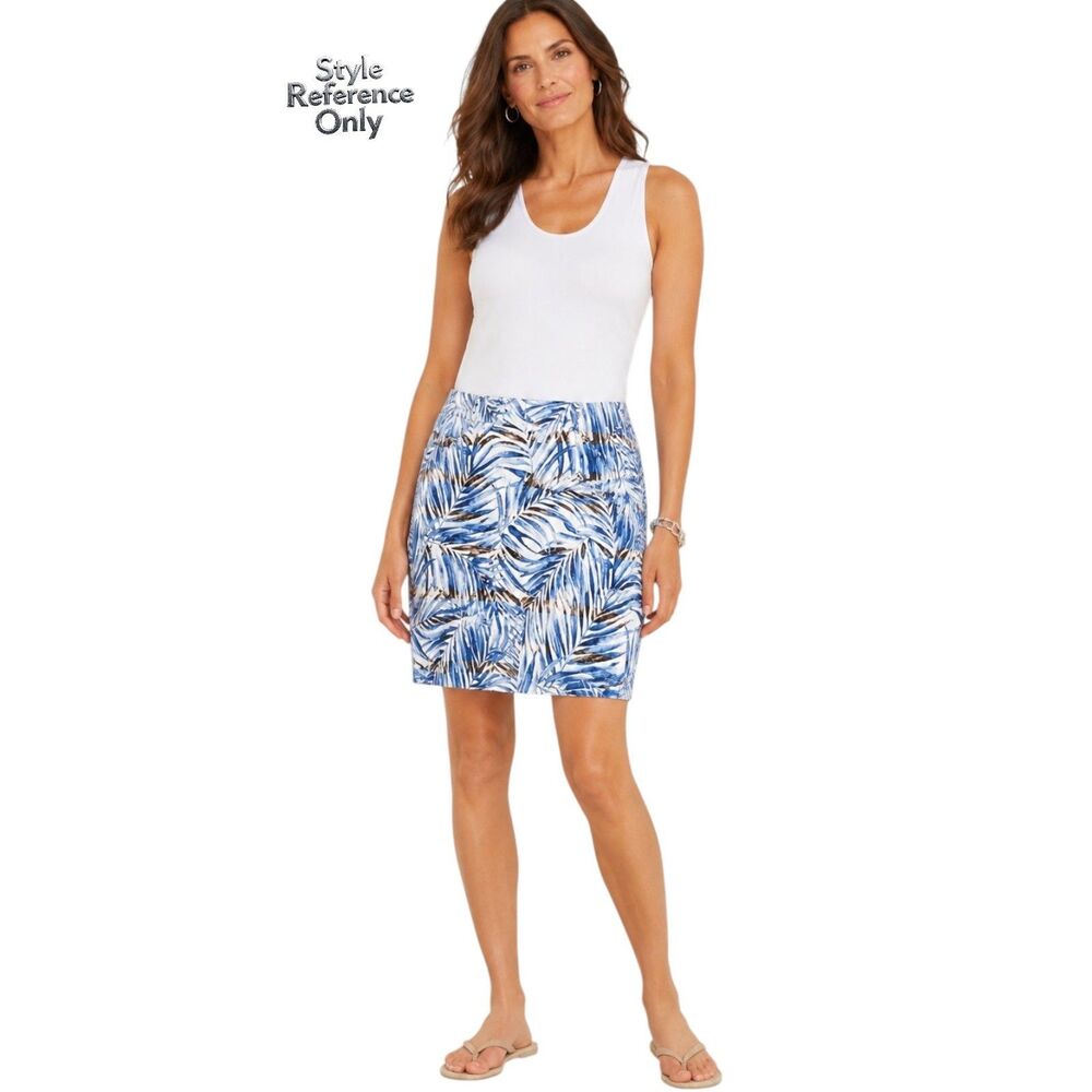 Tommy Bahama Blue Linen Mini Skirt Size 14 Tropical Palm Leaf Print